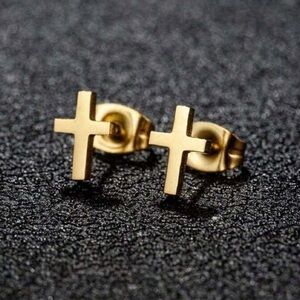 NWOT- Gold Tone Cross Fashion Stud Earrings